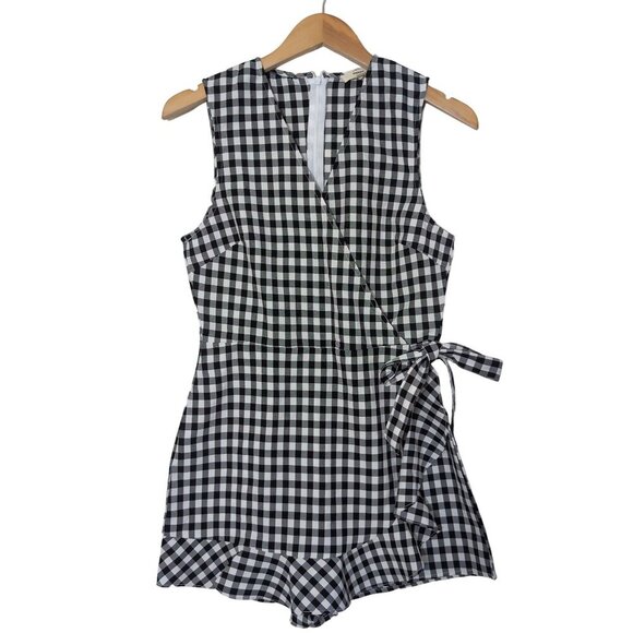 entro Pants - Entro Shorts Romper Women S Black White Gingham Sleeveless Ruffle Feminine